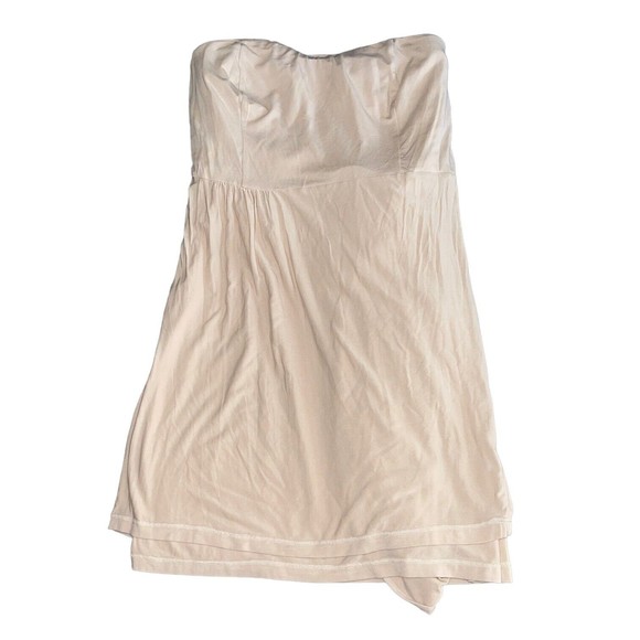 Boston Proper Strapless Drape Mini Dress S Jersey Knit Asymmetric Stretchy Nude - Picture 11 of 15